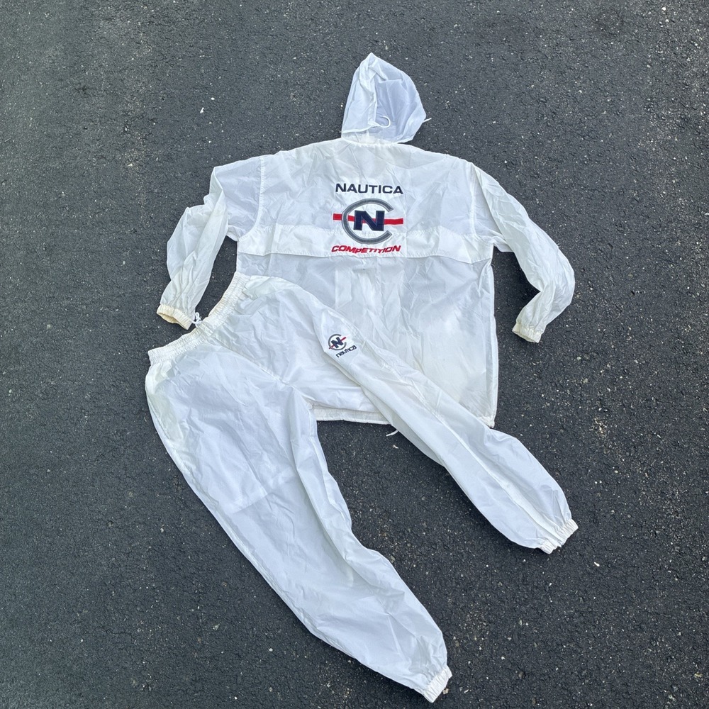 Vtg Nautica Competition Light Windbreaker Jacket Men's L Y2K 90s - W/ Pants SET!